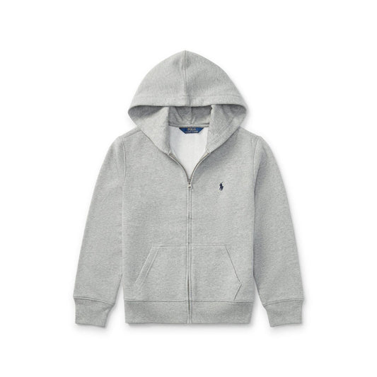 Grå hettejakke fra Ralph Lauren med glidelås og brodert logo