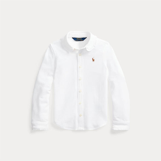 Hvit Knit Oxford bluse fra Ralph Lauren med rund krage og knapper – Jente
