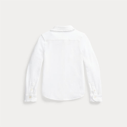Hvit Knit Oxford bluse fra Ralph Lauren med rund krage og knapper – Jente