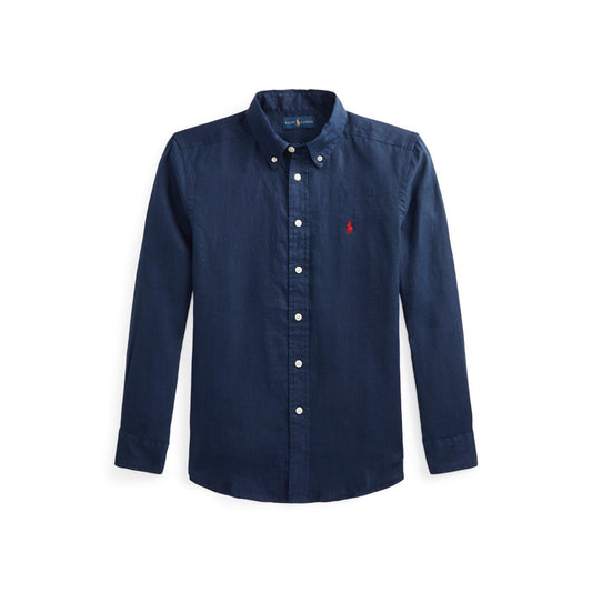 Ralph Lauren mørkeblå linskjorte med rød hestelogo – Gutt