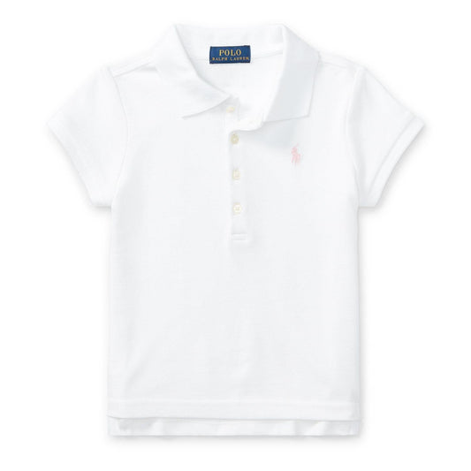 Hvit pique t-skjorte fra Ralph Lauren med rosa logo – jente – 7–16 år
