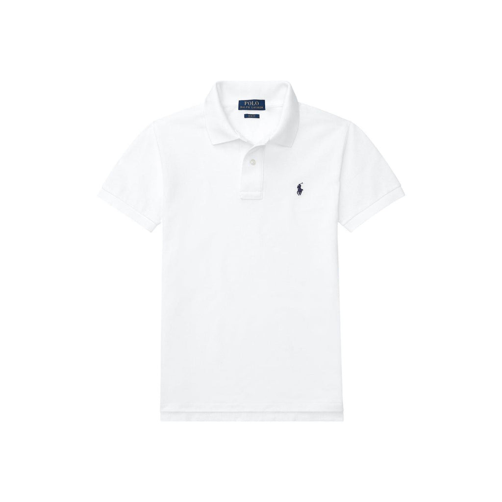 Hvit piquet t-skjorte fra Ralph Lauren med mørkeblå logo – til gutt