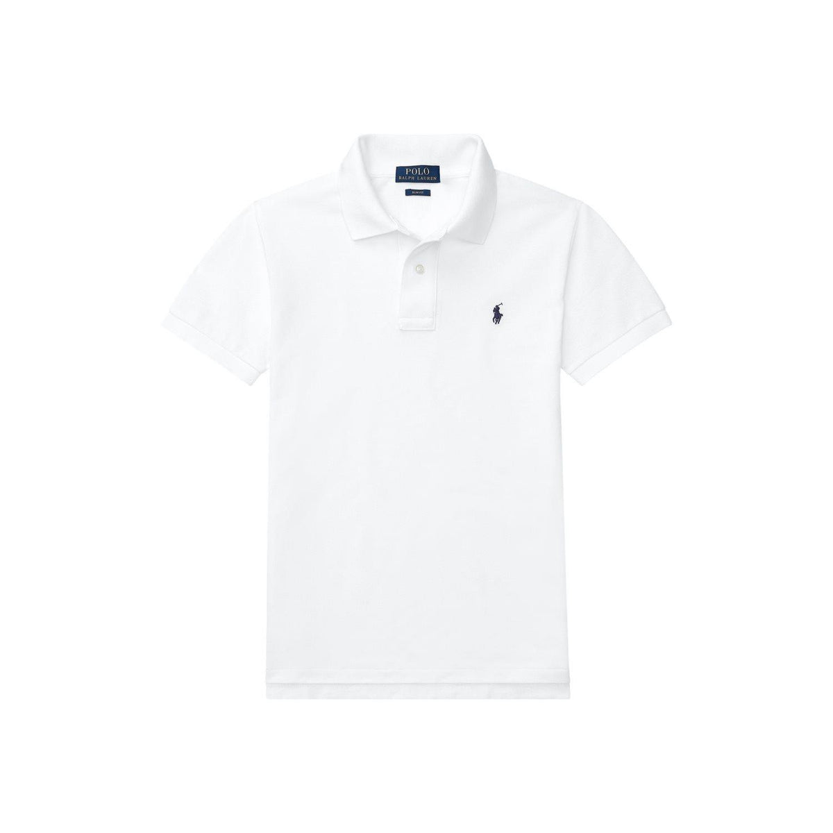Hvit piquet t-skjorte fra Ralph Lauren med mørkeblå logo – til gutt