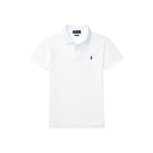 Hvit piquet t-skjorte fra Ralph Lauren med mørkeblå logo – til gutt