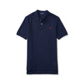 Marineblå piquet T-skjorte fra Ralph Lauren med rød logo til gutt