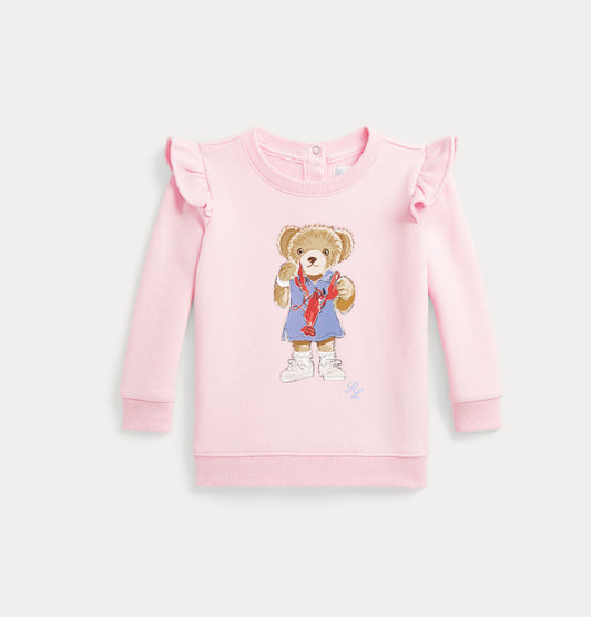 Ralph Lauren Polo Bear genser i rosa med bamsemotiv og volanger – 60% bomull og 40% polyester – Jente
