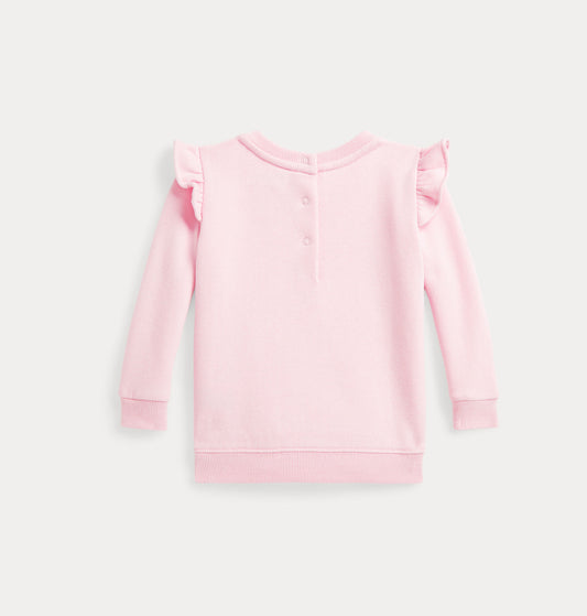 Ralph Lauren Polo Bear genser i rosa med bamsemotiv og volanger – 60% bomull og 40% polyester – Jente