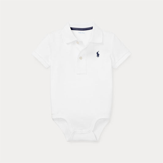 Ralph Lauren hvit polo body med blå hest – gutt 6–24 mnd