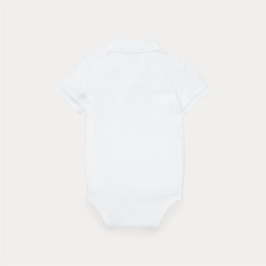 Ralph Lauren hvit polo body med blå hest – gutt 6–24 mnd