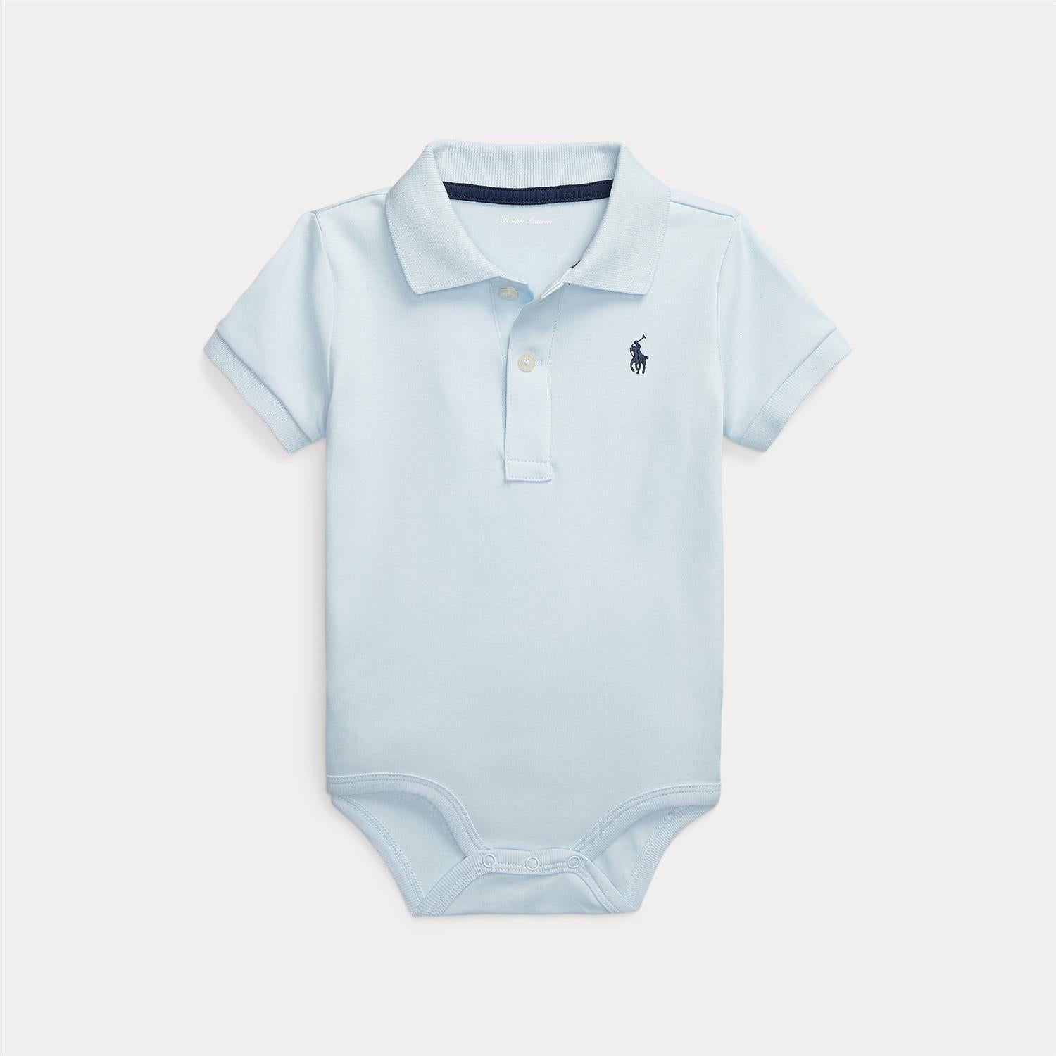 Lyseblå polo body fra Ralph Lauren med krage og brodert hest – for gutt