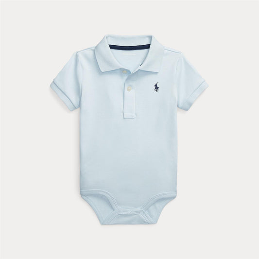 Lyseblå polo body fra Ralph Lauren med krage og brodert hest – for gutt