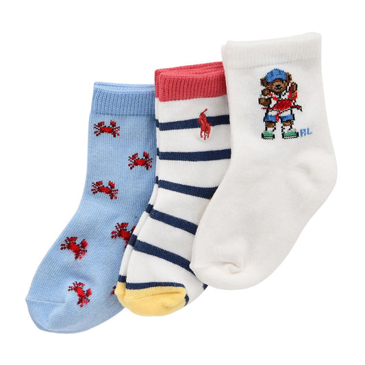 Ralph Lauren sokker 3-pk – Hvit, blå og rød – Gutt