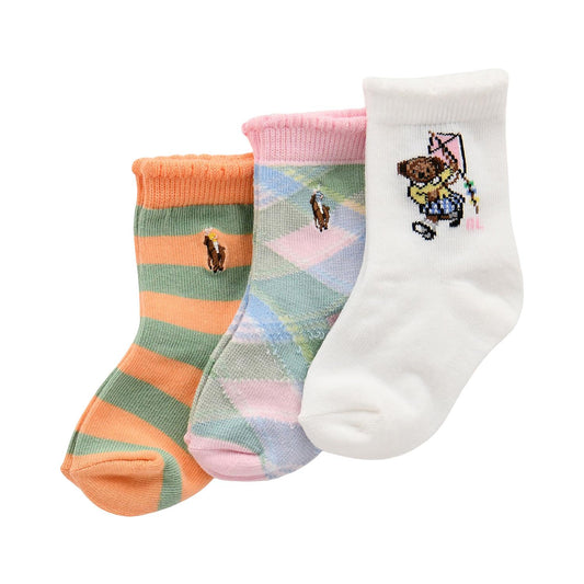 Ralph Lauren sokker – 3-pk – Hvit, rosa og flerfarget – Jente