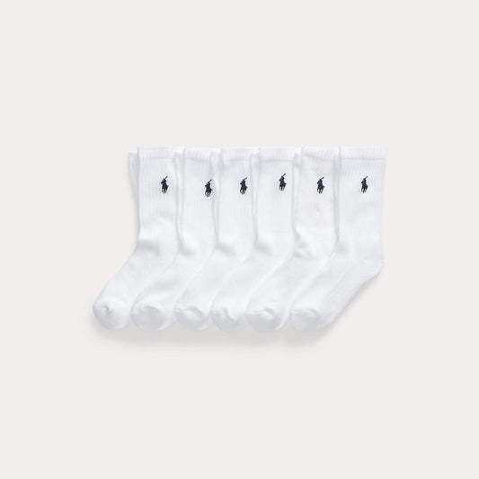 Ralph Lauren hvite ankelsokker med logo for gutt (6-pack)