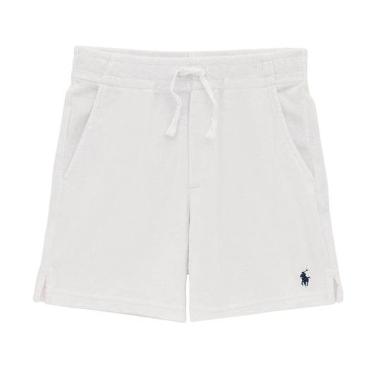 Terry shorts i hvit frotté med blå logo fra Ralph Lauren – Gutt