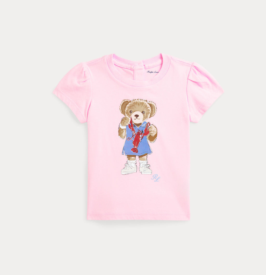 Ralph Lauren rosa t-skjorte med bamsemotiv – jente 1–2 år