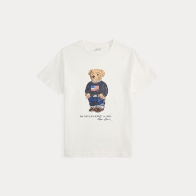 Ralph Lauren – Hvit T-skjorte med bamsemotiv – Gutt – 4–7 år