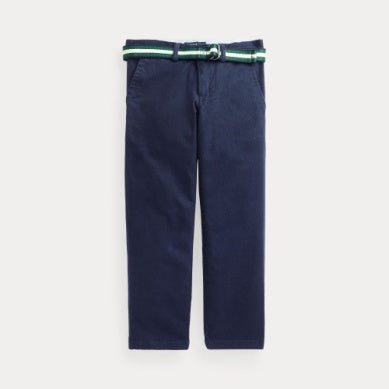 Marineblå chinos fra Ralph Lauren med stripete belte – til gutt