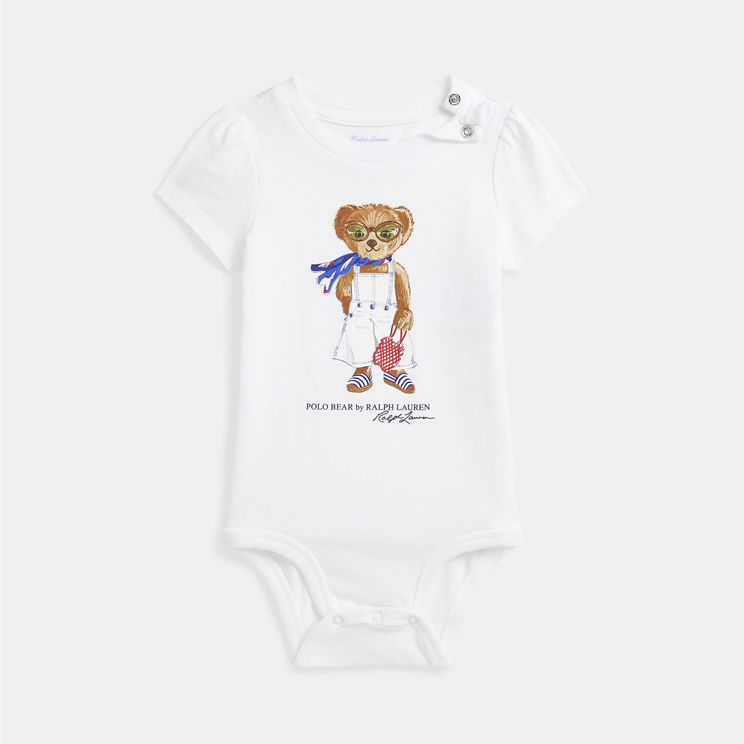 Ralph Lauren hvit body med bamsemotiv i bomull – 6–24 mnd