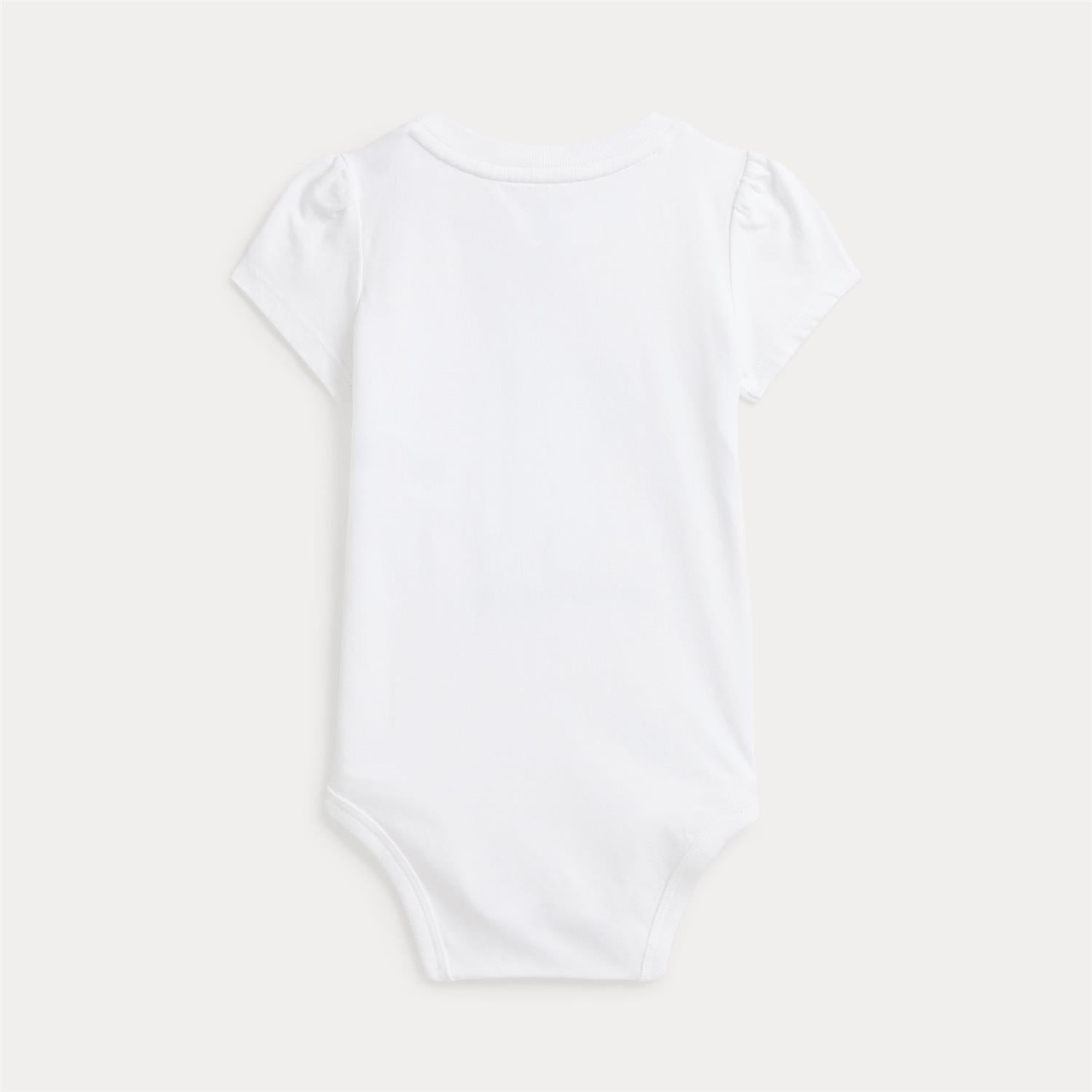Ralph Lauren hvit body med bamsemotiv i bomull – 6–24 mnd