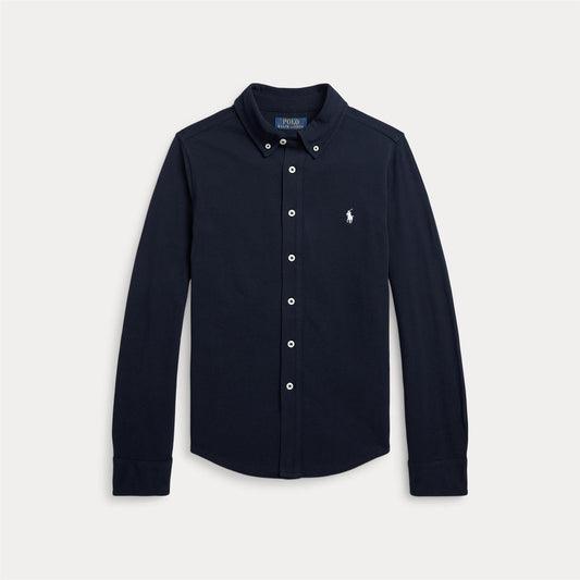 Ralph Lauren marineblå skjorte i bomull med hvit logo – 8–20 år