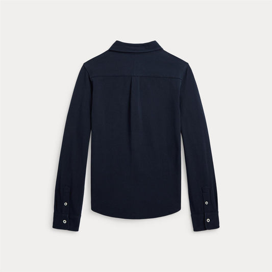 Ralph Lauren marineblå skjorte i bomull med hvit logo – 8–20 år