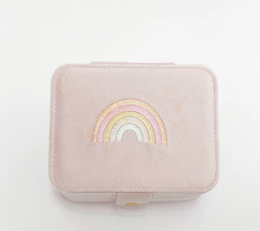 Rockahula smykkeskrin med brodert regnbue i rosa – Jente