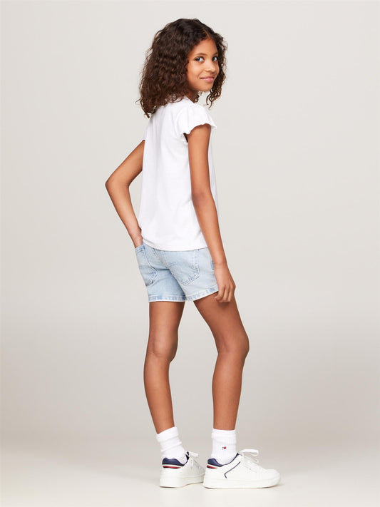 Tommy Hilfiger T-skjorte med rysjer – Hvit – Jente