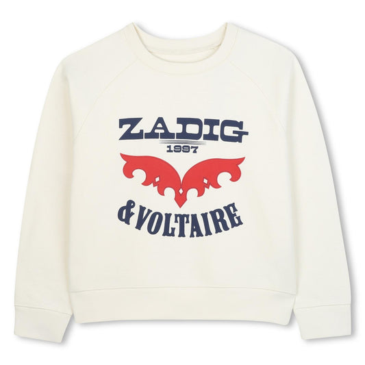 Zadig & Voltaire hvit collegegenser med trykk på brystet