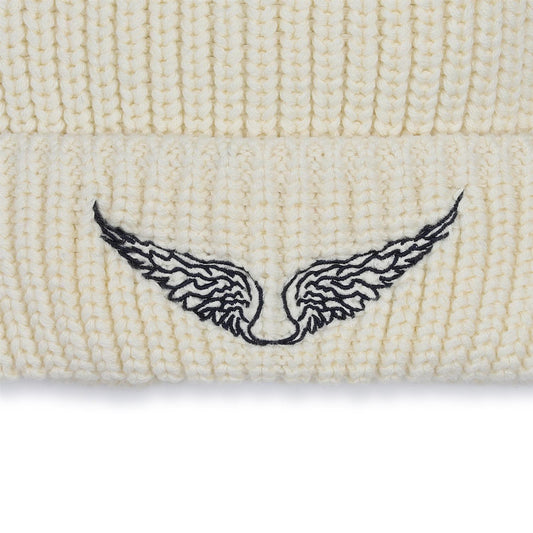 Hvit ribbestrikket lue fra Zadig & Voltaire med brodert logo – jente
