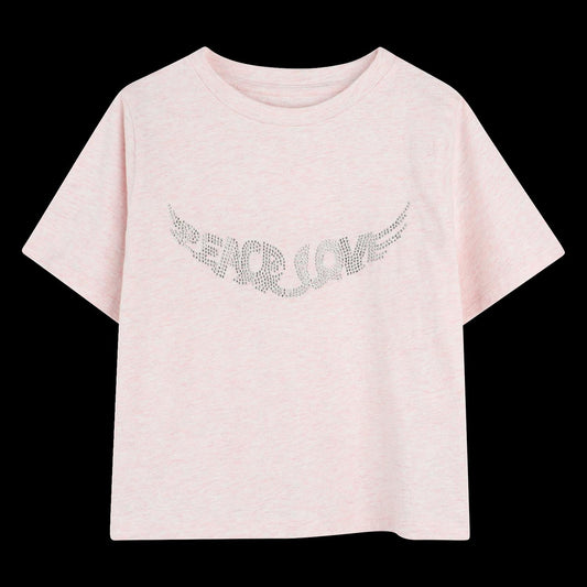 Lyserosa t-skjorte fra Zadig & Voltaire med glitter – til jente