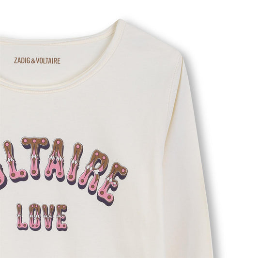Zadig & Voltaire hvit tynn genser med trykk på brystet