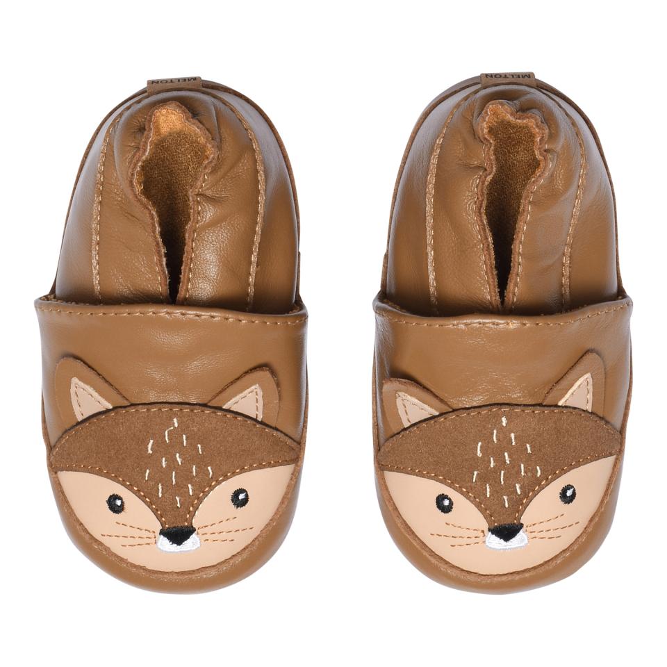 Leather slippers w. squirrel