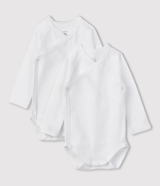 Hvit 2-pk omslagsbody fra Petit Bateau i bomull – unisex